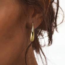 1 par de elegantes pendientes de aro de gota de agua curvados plateados en plata 925, adecuados para uso diario, fiestas y regalos - Dorado - Ver 2