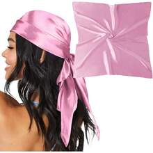 35" Large Satin Head Scarf For Women Silk Hair Scarf Solid Color Hair Bandana For Night Hair Wrap Sleeping - 粉色 - 查看 1