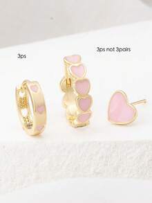 3件套 红、黑、白、粉滴油心形时尚铜耳环，适合日常搭配，也可作为朋友礼物或情人节礼物。 - 粉色 - 查看 2