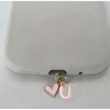 1pc Pink Heart-Shaped Metal Dust Plug, 26 Letter Heart Charging Port Protector Cover, DIY Phone Decor Compatible With Apple/Type-C, Mobile Device Dust-Proof Accessory, Girly Letter Heart Dust Plug, Gift For Friends, Valentine's Day Gift, Festival Small Gift Gifts For Mother, Family, Friends, Kids, Birthday, Holiday Phone Accessories Phone Charm - Pink IPhone - View 22