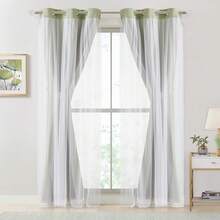 Beige 80% Blackout Curtains With Sheer Overlay, Double Layer Thermal Insulated Window Panels, 63 Inch, Living Room And Bedroom, Beige Drapes With Tiebacks, Grommet Top, 37 X 63 L X 2, Modern Home Decor - 鼠尾草綠 - 查看 8
