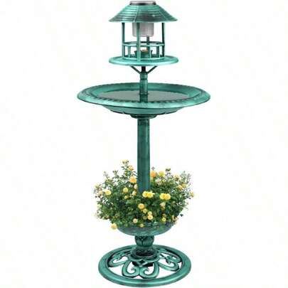 Crystals Tradational Weatherproof Pedestal Water Garden Plastic Bird Bath (Green - Design 1)