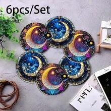 6pcs Arabic Coffee Cup Coaster Set - Arabic Calligraphy Teapot Themed Design, Wooden Drink Coasters Suitable For Coffee & Tea Cups, Arabic Style Holiday Decor, Home & Restaurant Table Decoration, Ideal Holiday Gift - Multicolor - View 15