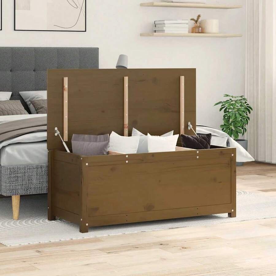 vidaXL Boîte de rangement castanho miel 110x50x45,5cm Bois massif de pin - Castanho - Ver 1