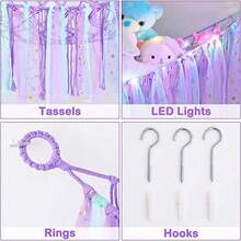 CYPNRed de Animales de Peluche O Hamaca con Luz LED Hamaca de Juguete para Colgar Animales de Peluche Organizador de Almacenamiento Decoración de Habitación con Borlas para recámara de los niños PúrpuraFashion - Rosa - Ver 5