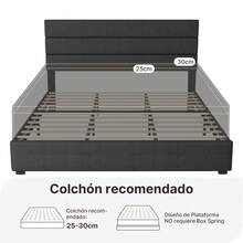 Base Cama Tapizado Con 4 Cajones Queen Size 210*157*112cm Gris Oscuro - Gris Oscuro - Ver 5