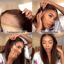 13x4/13x6 HD Clear Lace Front Wig, Human Blended Hair Straight, 34 Inches - 200% High Density Glue-Free Brazilian Human Blended Hair Frontal Wig, Pre-Plucked Hairline, Baby Hair Included, Brown No Glue Required, Easy To Wear - Brown - View 4