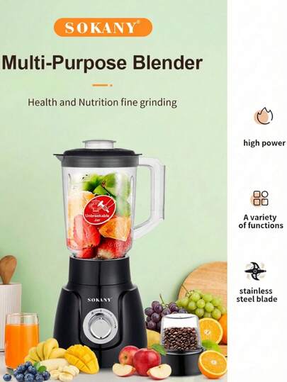 SOKANY Licuadora multifuncional SK-185 2 en 1, equipada con 500W de alta potencia, capacidad grande de 1500ML, molinillo de café/especias incorporado, cuchillas de acero inoxidable, apta para picar carne, hacer jugos de verduras, moler granos y talla grande, conveniente y práctica, opción ideal para la cocina del hogar, puede procesar diversos ingredientes, regalo perfecto para el Día de San Valentín, Acción de Gracias, Navidad y otras festividades