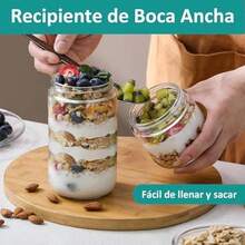 Paquete de 6 de Recipientes de Avena con Tapas de Bamb Hermticas,Tarros de Avena de Vidrio,Overnight Oats Jar Reutilizables Tarros de Vidrio para Snacks Yogur Especias Azcar(24 oz) - 24 onzas - Ver 10