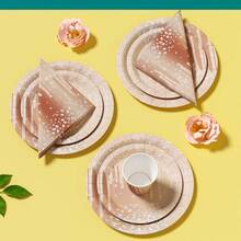 1 Set Brown Diamond Teardrop Disposable Plates, Napkins, Cups, Suitable For 25 Guests, Disposable Paper Plates Party Supplies For Birthday, Wedding, Theme Party, Family Picnic - Multicolor - View 5