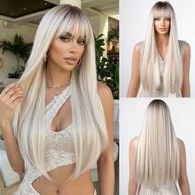 26英寸渐变直发假发，带刘海，适合女性，合成纤维假发，适合日常佩戴、派对、音乐节等场合。 - 漸層 - 查看 12