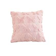 1件绗缝刺绣蝴蝶图案毛绒抱枕套，方形，适合家居装饰，客厅，卧室，沙发，四季皆宜 - 粉色 - 查看 5