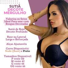 Sutiãn Decotado Com Bojo Push Up Decote Profundo Em V Base Lateral Reforçada Levanta e Aumenta Modela E Realça Seios Efeito Mágico Acompanha Extensor - Bege - Visão 2