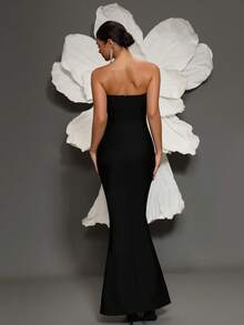 Handmade Rhinestone Embellished Bandage Bodycon Dress, Strapless Mermaid Silhouette, Luxury Sexy Fashion For Family Gathering, Party, Banquet, Evening Gown - Black - View 3