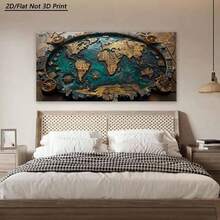 1 Piece Of Vintage Large Wooden Frame Canvas Wall Painting- World Map, Ideal For Living Room, Bedroom & Study Decor, Perfect For New Year & Christmas-Thick Wooden Frame,High Quality Wall Art Printed Poster Can Be Hung Directly,Perfect - 多色 - 查看 6