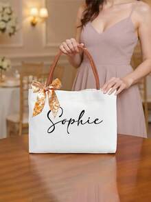 Personalized Bridesmaid Tote Bag/Bride Bag/Beach Tote Bag/Bridesmaid Gift Bag (Customizable Name Print)/Bridesmaid Beach Bag/Wedding Bag/Bridesmaid Gift, Customized Shoulder Bag, Bride Gift, Bridesmaid Gift, Christmas Gift, Mother's Gift, Shopping Bag, Thanksgiving Gift - Multicolor - View 2