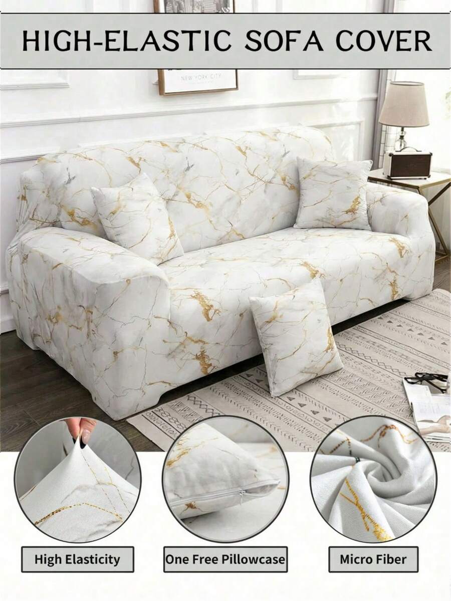 1 buah Sarung Sofa Motif Garis Geometris, Sarung Sofa Minimalis Modern Bahan Polyester Elastis dan 1 buah Sarung Bantal Lempar Kosong, Cocok untuk Semua Musim, Kasual untuk Musim Panas