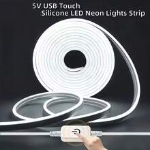 1pc 5V USB Neon LED Light Strip - Dimmable Flexible Neon Lamp, Length Options 1m-5m, Warm White/Cool White, Touch Switch, USB Powered (No Battery Required), Easy Indoor Installation, Suitable For Vanity Mirror/Bedroom/TV Wall/Ceiling