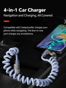 可伸缩弹簧充电线，长度可调节，超长TPE充电线，兼容 17/16/15/14/13/12系列、Moto G、Pixel及其他USB-C设备，通用高效充电适配器，礼品装，支持快速车载充电（最大可伸缩长度2米），兼容、安卓手机、相机、MP3充电器，旅行通用适配器，快速充电 - 彩色 - 查看 2