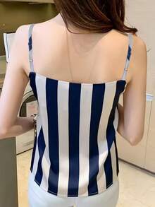 Áo tank top hai dây dệt kim gân chéo, dây mảnh, chất liệu polyester dành cho nữ, kiểu dáng thường ngày, thích hợp mặc thường ngày. - Màu xanh hải quân - Xem 6