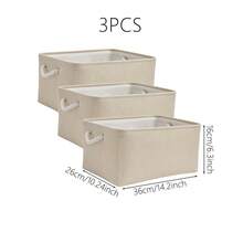 3 Sizes, 1pc Beige Foldable Desktop Storage Basket, Large Capacity With Handle, Suitable For Storing Toys, Made Of Linen Fabric, Also Can Be Used For Dirty Clothes Storage, Ideal For Back To School Season - Beige - View 11