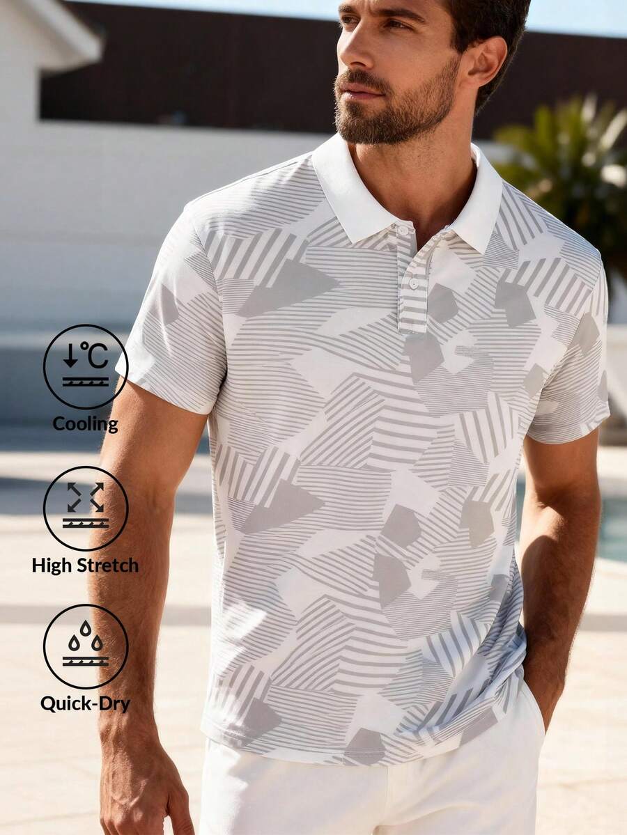 男士短袖轻薄速干T恤，休闲通勤Polo衫 - 白色 - 查看 1