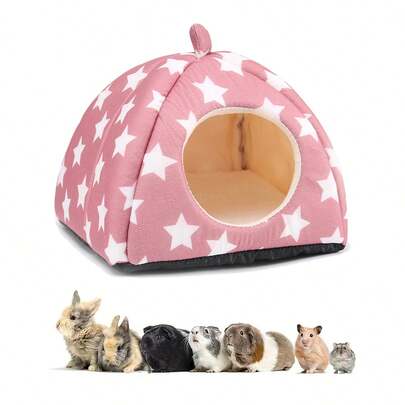 1pc Pink Star Pattern Hamster Bed, Rabbit Hideaway, Cozy Warm Nest For Small Pets, Washable, Suitable For Hamsters, Ferrets, And Rabbits