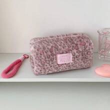 Leopard Print Plush Handbag, Portable Cosmetic Organizer Bag, Travel Large Capacity Clutch, Coin Purse - Multicolor - View 13