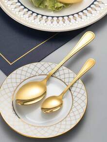 5/20/30pcs Stainless Steel Flatware Set, Smooth Line Handle Design, Suitable For Home Kitchen, Restaurant, Hotel, Wedding, Party, Holiday - Gold - View 7