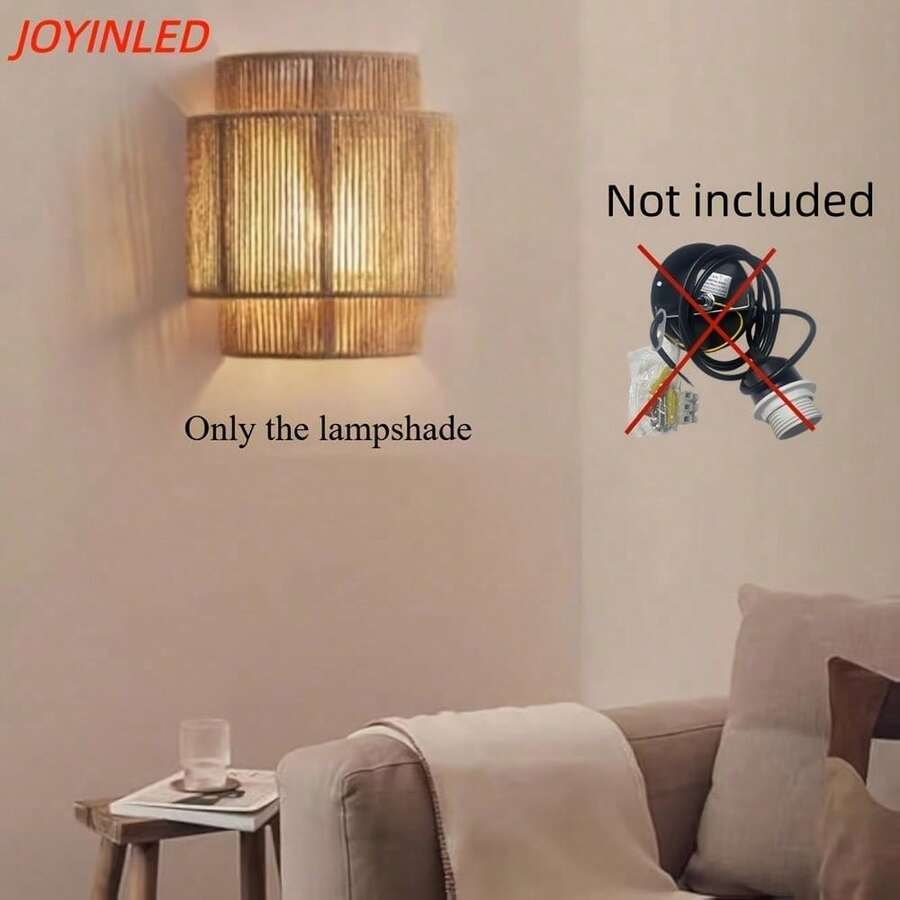 JOYINLED Wall Lamp Shade - Retro Hemp Rope Wall Lamp Shade - Handmade Woven Natural Material - Interior Decor Wall Lamp Shade, Suitable For Living Room And Rooms (Only The Lampshade) - B06 - View 1