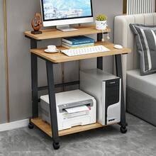 Space-Saving 3-Tier Desk With 4 Rolling Wheels Scratch-Resistant Surface Monitor Work Storage Shelves For Home Office - Black + Natural Wood Colour - View 3