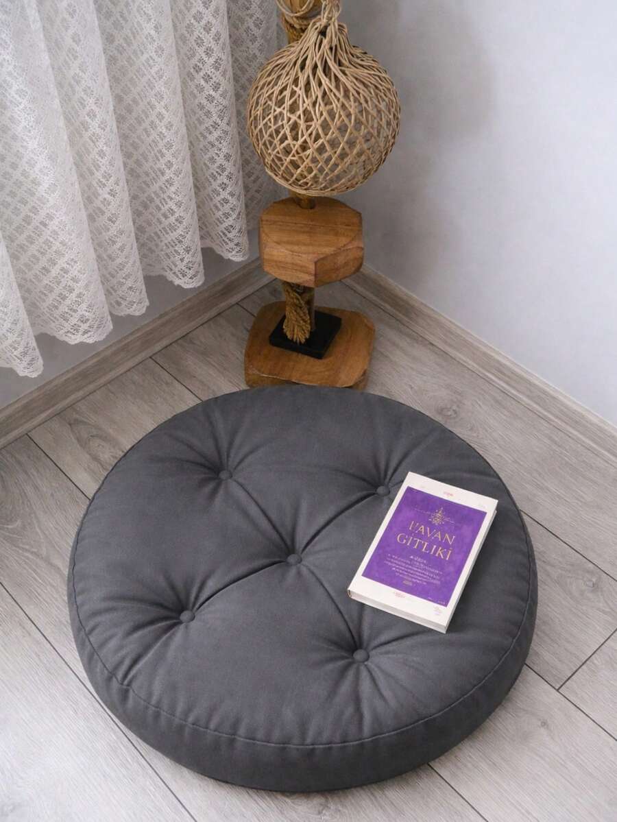 New Collection Decorative Round Floor Pouf Cushion ın Der Turkei - Dark Grey - View 1