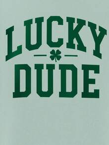 Áo thun ngắn tay cho bé trai, in chữ khẩu hiệu và hình cỏ bốn lá, thích hợp mặc mùa hè. - Màu xanh Bạc hà - Xem 4