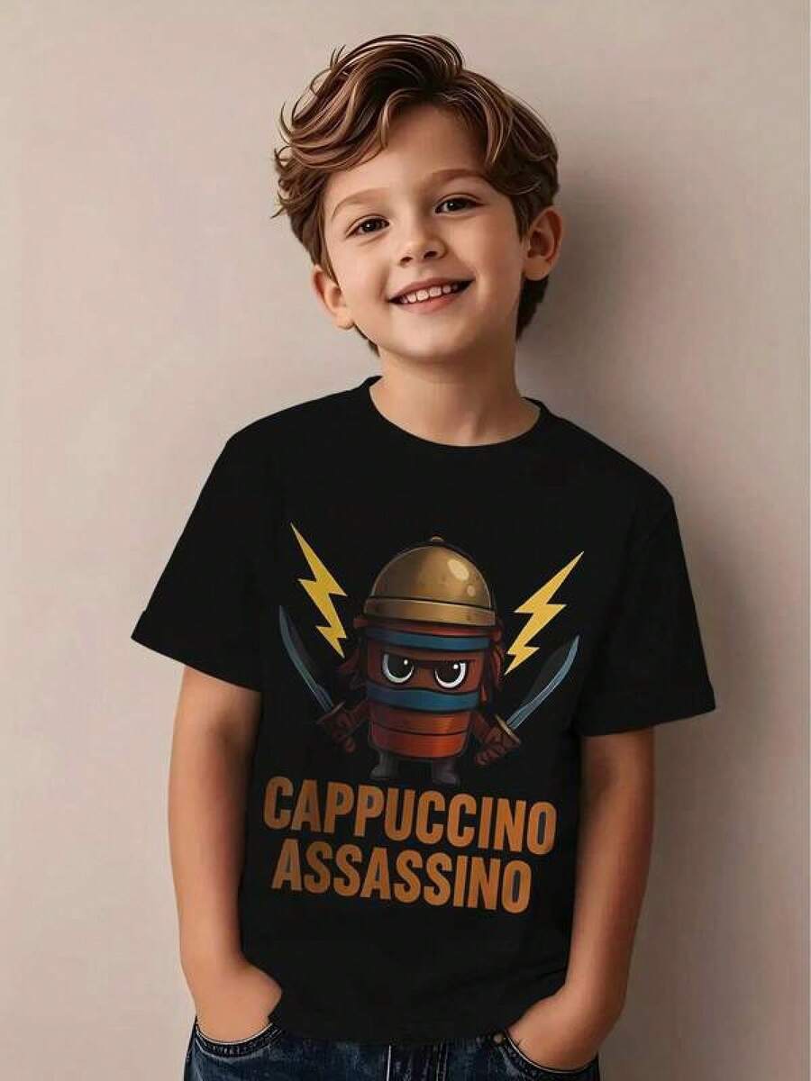 Kid's Graphic Tee Tralalero Tralala Joke Shark Italian Tumor Meme Graphic Tee - Round Neck Short Sleeve, Vibrant Digital Print, Comfortable Casual Style For Kids And Adults, Suitable For Summer Daily Wear And Travel, Machine Washable Family Matching Tshirts Girls Clothes Tween Girl Clothes Girls Outfits Girls Clothing Teen Girls Clothes Quick Ship Tops For Women Men New Year Outfit Gift For New Year - BLACK24 - Xem 1