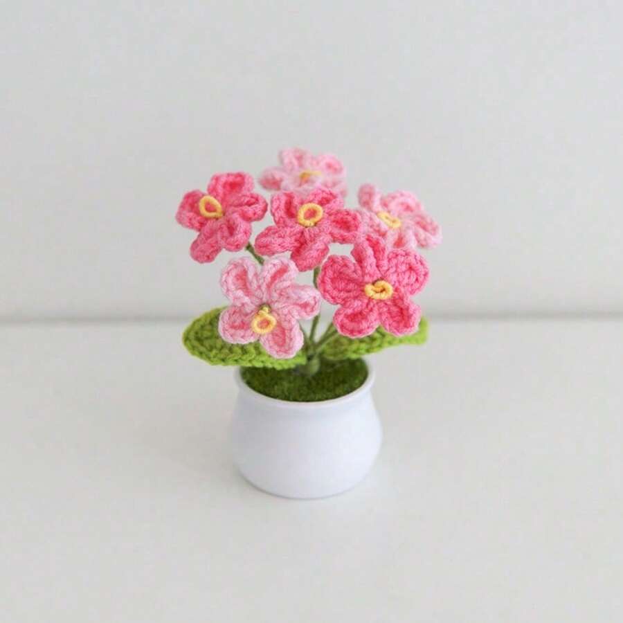 Handmade Flower Finished Products - Forget-Me-Not Artificial Flowers, Small Potted Plants, Home Decoration Ornaments, Creative Gifts, Knitted Flowers - 漸層粉紅色 - 查看 1