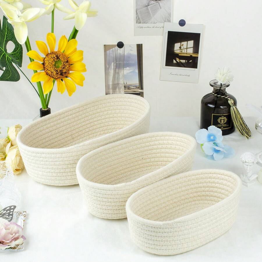 Keranjang Penyimpanan Anyaman Oval Warna Biru Solid Desain Minimalis untuk Ruang Tamu, Meja, Camilan, Buah-buahan, Mainan, Pintu Masuk, Kamar Mandi, Wadah Dekoratif, Solusi Pengorganisasian Dekorasi Rumah yang Bergaya