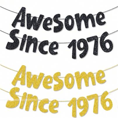 1Set,50th Birthday Decorations For Men And Women, Black/Gold Flash Happy 50th Birthday DIY String Glitter Banner, Awesome Since 1976, Straight Out 1976,Hello50,50 Fabulous, Cheers For 50 Years Party Supplies