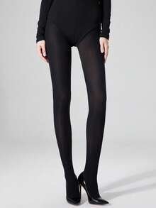 1 Pair Women's 40D Sexy Black Pantyhose, Sheer Tights, Fashionable Minimalist Opaque Leggings