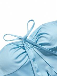 abyoxi Bộ đồ nữ màu xanh nhạt, áo croptop hở lưng, dây rút và quần ống loe cạp cao, kiểu dáng gợi cảm, cổ điển ngọt ngào, thích hợp cho hẹn hò, đi chơi hàng ngày, đi làm, ngày Valentine, lễ tốt nghiệp, áo croptop và quần dài cho mùa xuân hè. - xanh nhạt - Xem 8