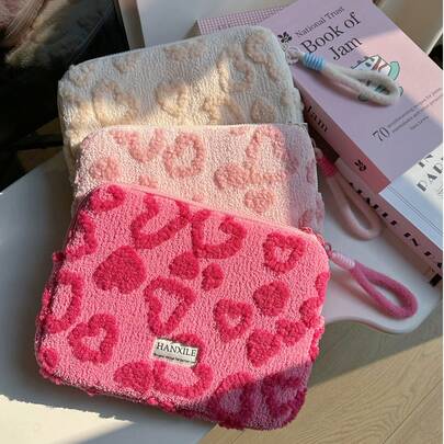 1pc Korean Cute Macaron Heart Lamb Plush Tablet Sleeve, 11/13/15 Inch Laptop Bag, Shock-Proof Laptop Sleeve, Women Protective Case