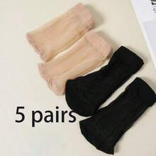 10双装女士透明踝袜，黑色和肤色水晶短袜，透明百搭休闲短袜（无卡片） - 黑色 - 查看 9