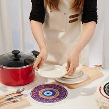 1个复古艺术流苏圆形桌垫，波西米亚风格，新年、情人节、斋月派对餐桌必备 - 彩色 - 查看 7