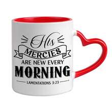 1 Vintage Christian Inspirational Ceramic Mug With Heart Handle & "His Mercy Updates Every Morning" Bible Verse (Lamentations 3:23) - 11oz White Coffee Tea Cup, Glossy Glaze & Vintage Typography - Faith Gifts Believers, Prayer Time Reminder, Romantic Valentines Day Present For Her Him, Birthday Anniversary Christmas Gift For Boyfriend Girlfriend Husband Wife Fiance, 11 Oz Ceramic Tea Cup - 白色3 - 查看 1