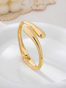 Set de 3 piezas/1 pieza de pulseras de aleación de zinc con textura geométrica hueca y forma de gota de agua, de estilo minimalista y elegante, adecuado para mujeres, accesorio delicado, regalo para el Día de San Valentín, Día de la Madre, Boda - Amarillo Oro - Ver 9