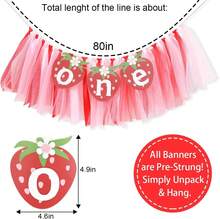 Strawberry One High Chair Banner - Berry Sweet First Birthday Party Drations,One Red Strawberry Banner,Sweet 1st Birthday Cake Smash Party Dr,Strawberry Girl Birthday Photo Props - 杏色 - 查看 2