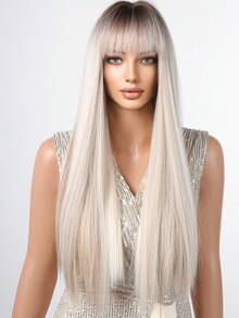 26英寸渐变直发假发，带刘海，适合女性，合成纤维假发，适合日常佩戴、派对、音乐节等场合。 - 漸層 - 查看 4