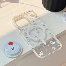 GUCADI 1pc Magnetic Transparent Cartoon Animal Holder Acrylic Anti-Drop Hard Phone Case, High-End Personalized Design Suitable Compatible With Apple Phones - Multicolor - View 5