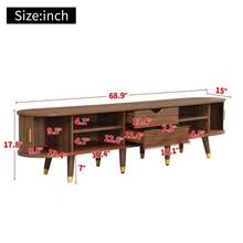 TV Cabinet 69 In With Sliding Door, Walnut Look & Large Storage – Country-Style TV Stand Made Of MDF With Open Shelves, Drawers & Cabinet – Natural Design - Wood + MDF - View 6