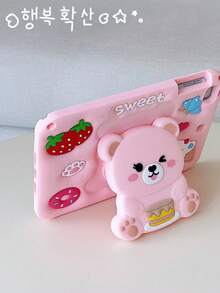 1pc Unisex Big Head Foldable Cake Bear Silicone Stand, Minimalist Cute Portable Cake Bear Holder With Pen Slot, Suitable For IPad Mini 1/2/3/4/5/6/7, Air 4/5/6/7, Pro 11, Air 1/2, IPad 10.2, 9.7, Air 6, 10.9 (No Lanyard) - Pink - View 7