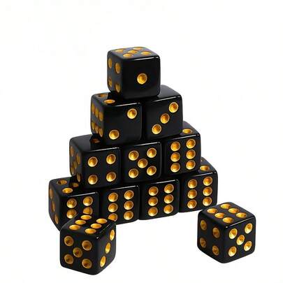 12 st. 6-sidiga D6-tärningar numrerade 1-6 - Stora svarta speltärningar för bordsbruk med PC-hölje och prickar - Kompatibel med brädspel, krigsspel, kortspel - Hållbara krigsspelstärningar för festgåvor, presenter